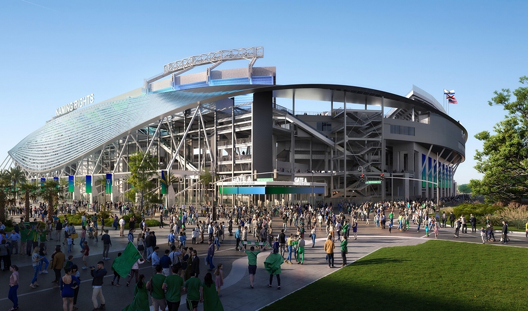 An exterior rendering of Orlando's Camping World Stadium