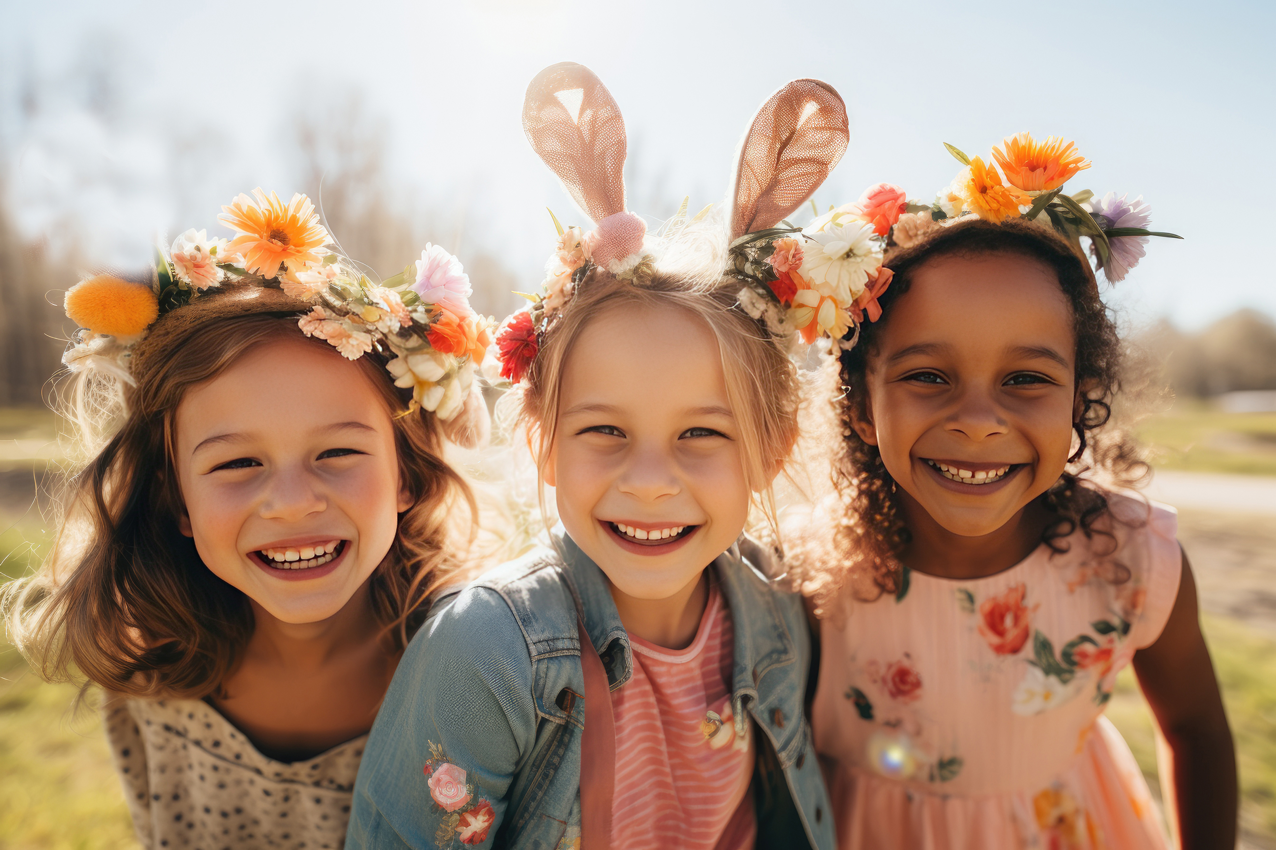 three girls with easter headbands