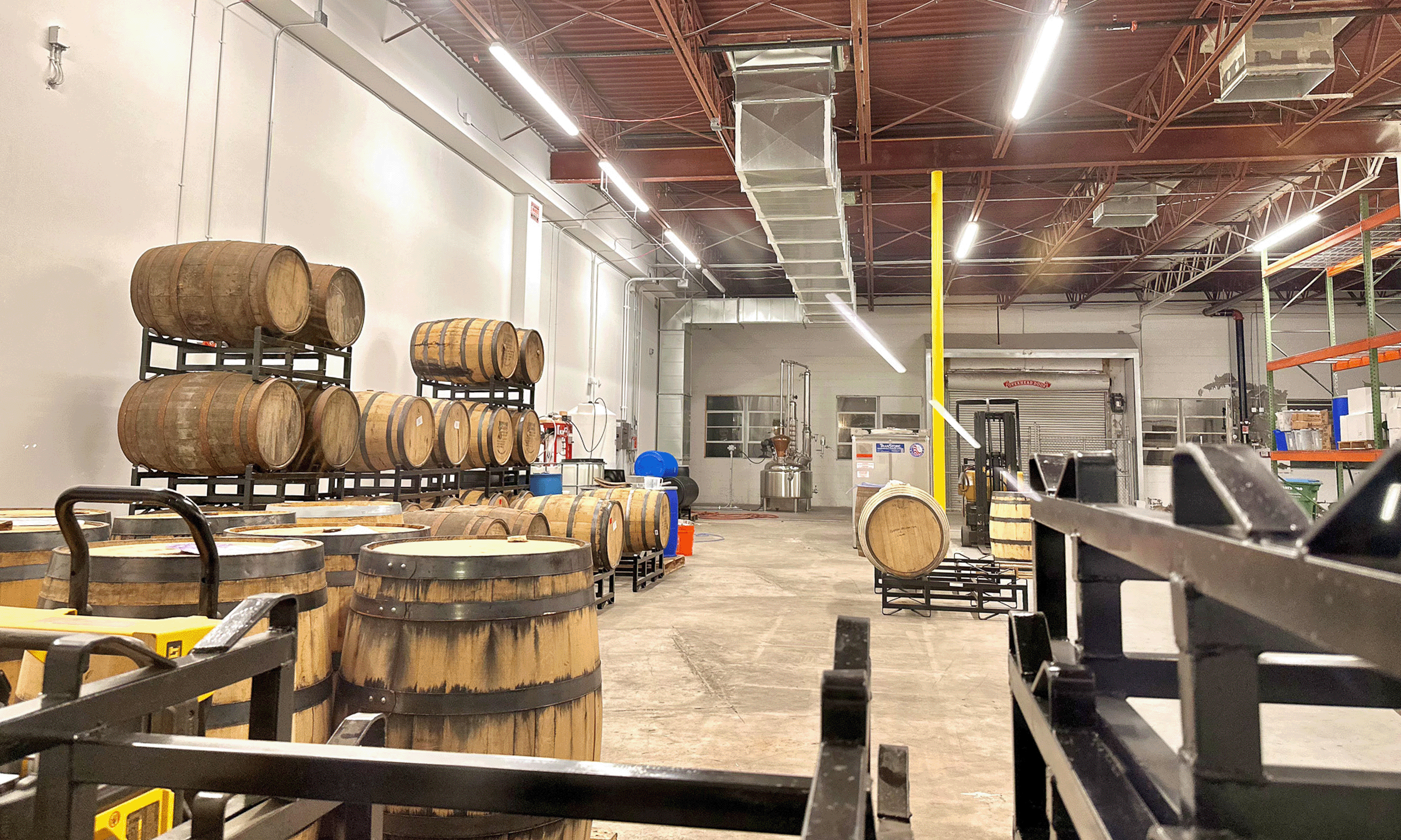 Barrels inside distillery at Forward/Slash Winter Park