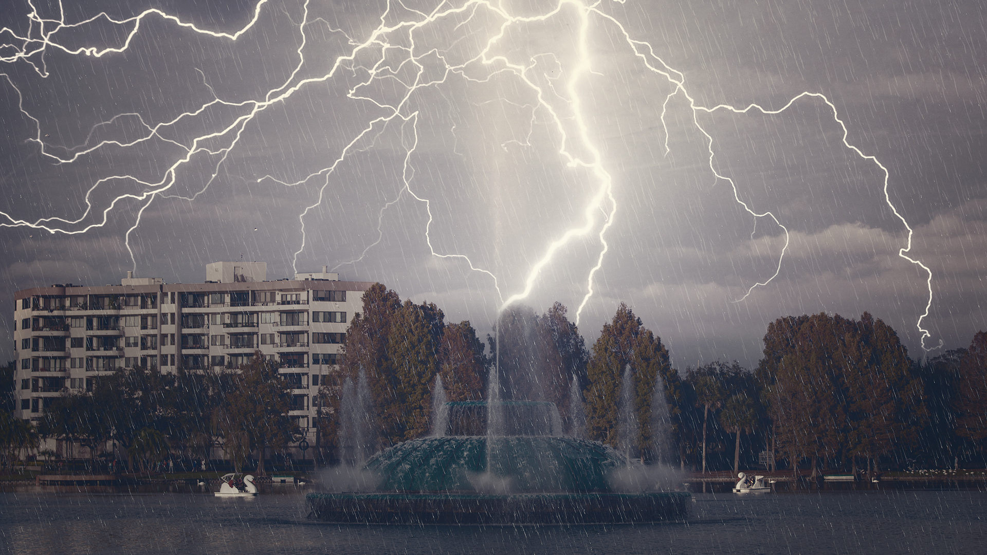 Concept art of lightning and Orlando's Lake Eola