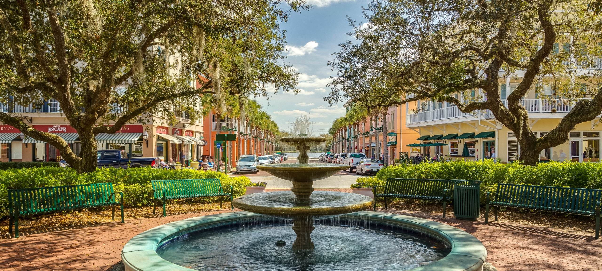 Fountain on Water Street in central Celebration, Florida