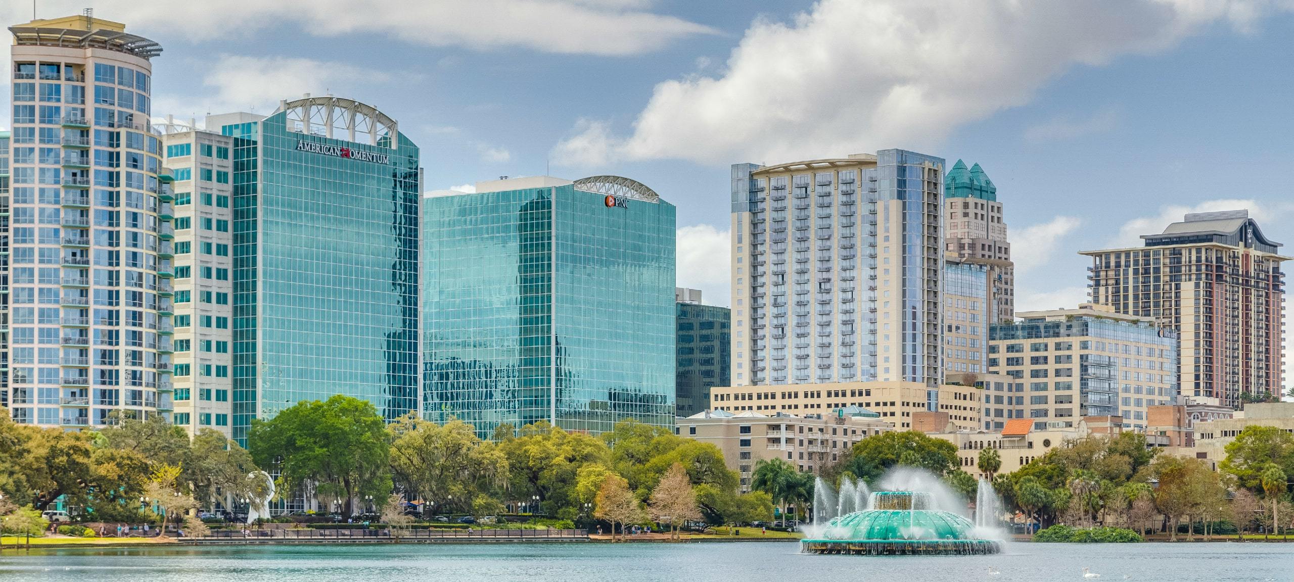 Commercial real estate and condos along Downtown Orlando waterfront