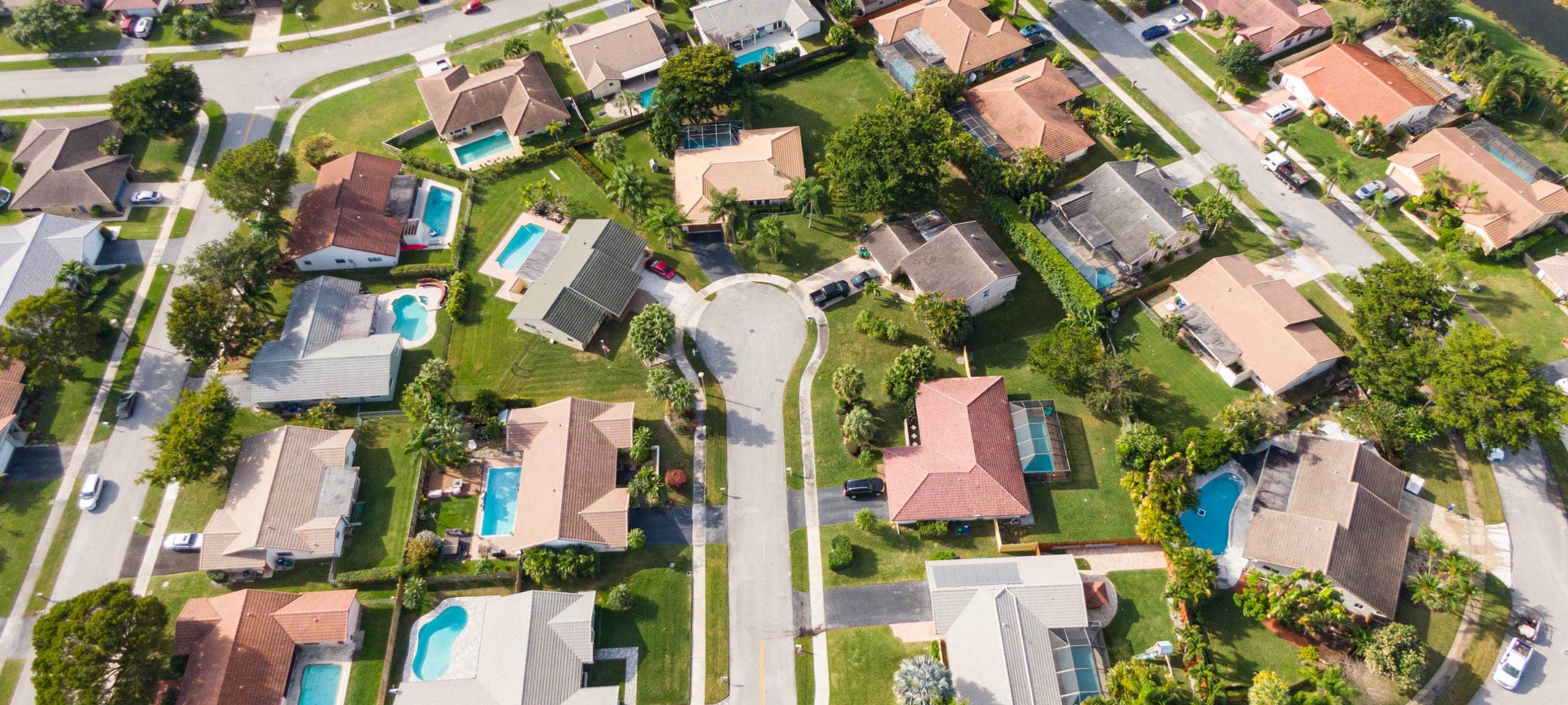 Aerial view of neighborhood typical of Horizon West, FL