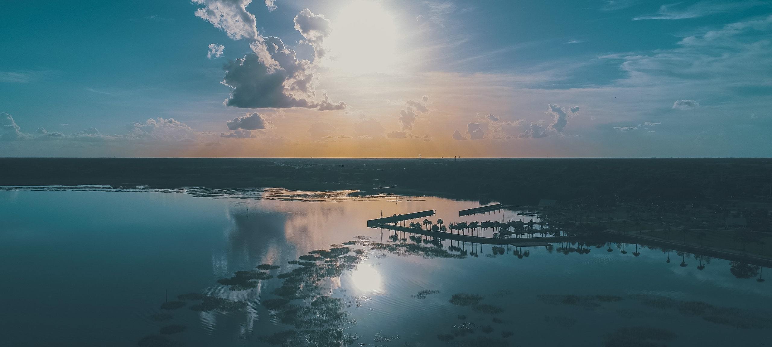 Sunrise over Kissimmee's lakefront area