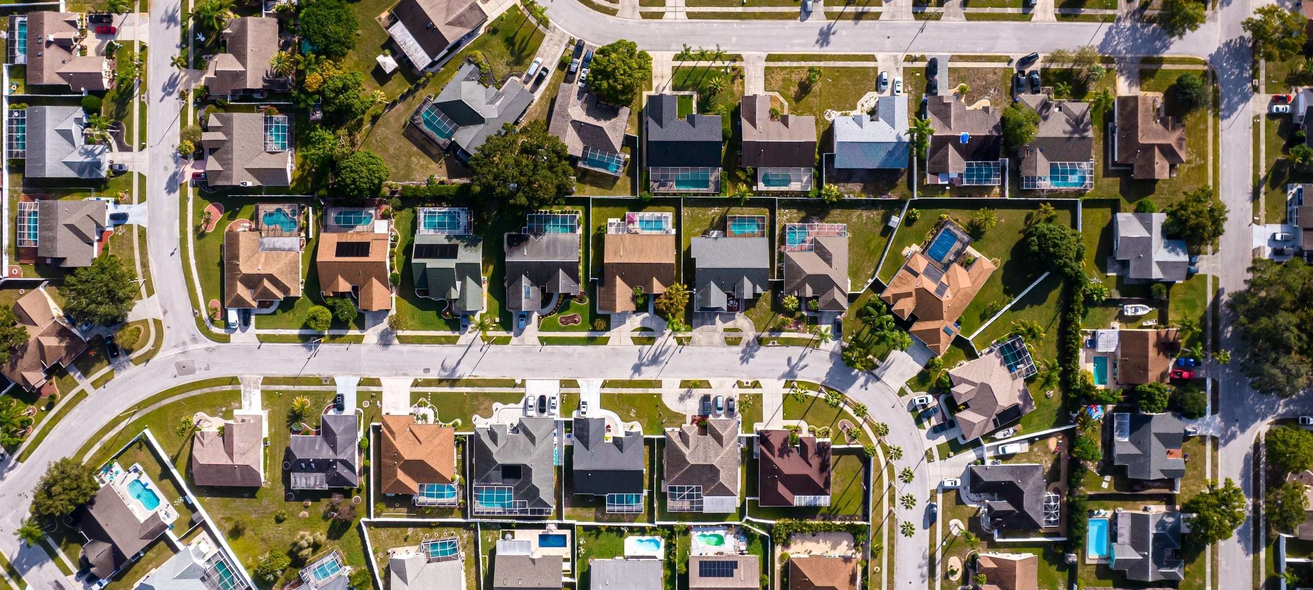 Aerial view of residential neighborhood, typical of outside of Orlando, FL