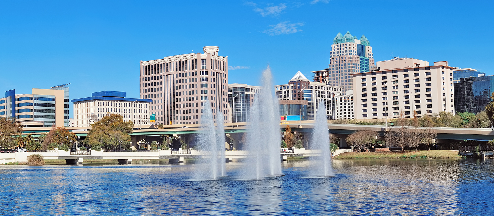 Downtown Orlando skyline by Lake Lucern